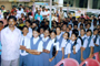 Students gathered in queue for free note books distributed by Patpedhi.


